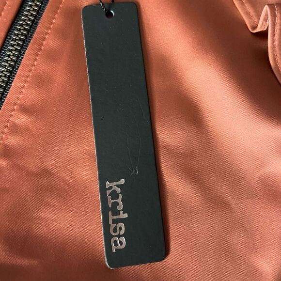 REVOLVE Krisa Ruffle Satin Style Bomber Jacket in Copper. Lined. Size Small. NWT - Picture 9 of 16